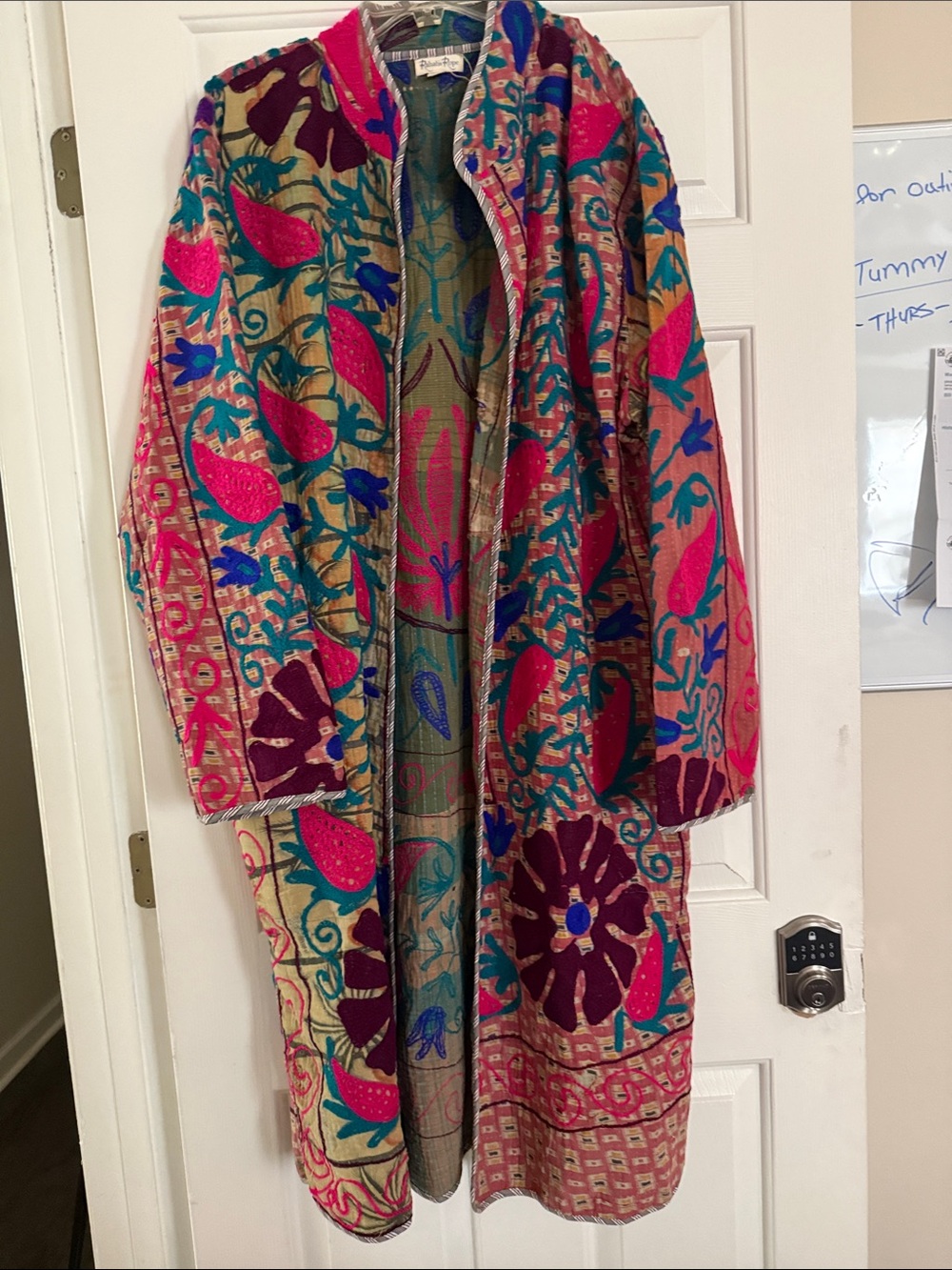 Boho Floral Embroidered Long Coat - Multicolor